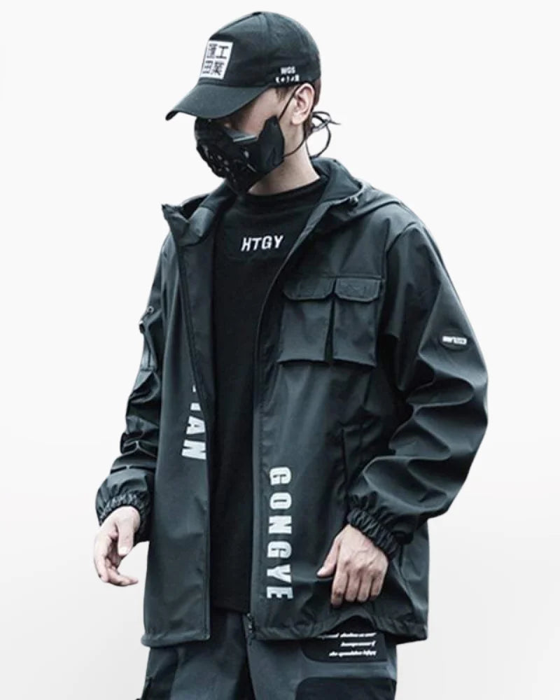 Techwear Black Cargo Jacket Men’s