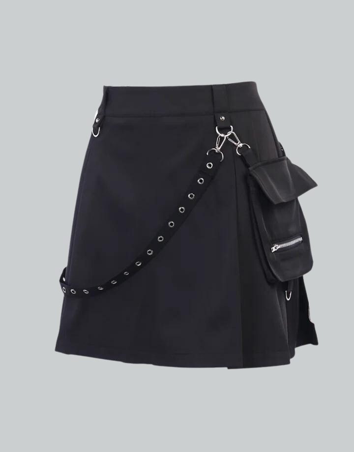 Techwear Black Cargo Skirt