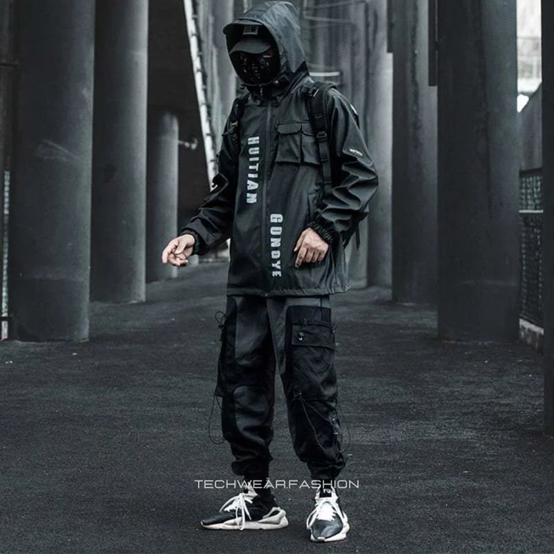 Techwear Black Cargo Jacket Men’s