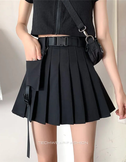 Techwear Black Cargo Mini Skirt