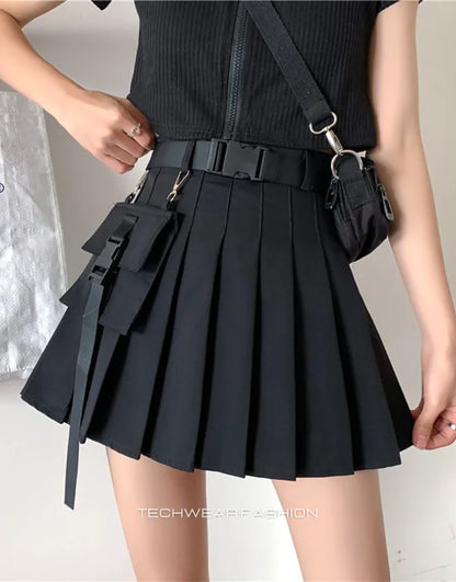 Techwear Black Cargo Mini Skirt