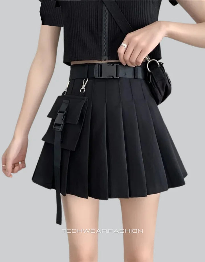 Techwear Black Cargo Mini Skirt