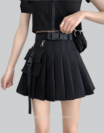 Techwear Black Cargo Mini Skirt