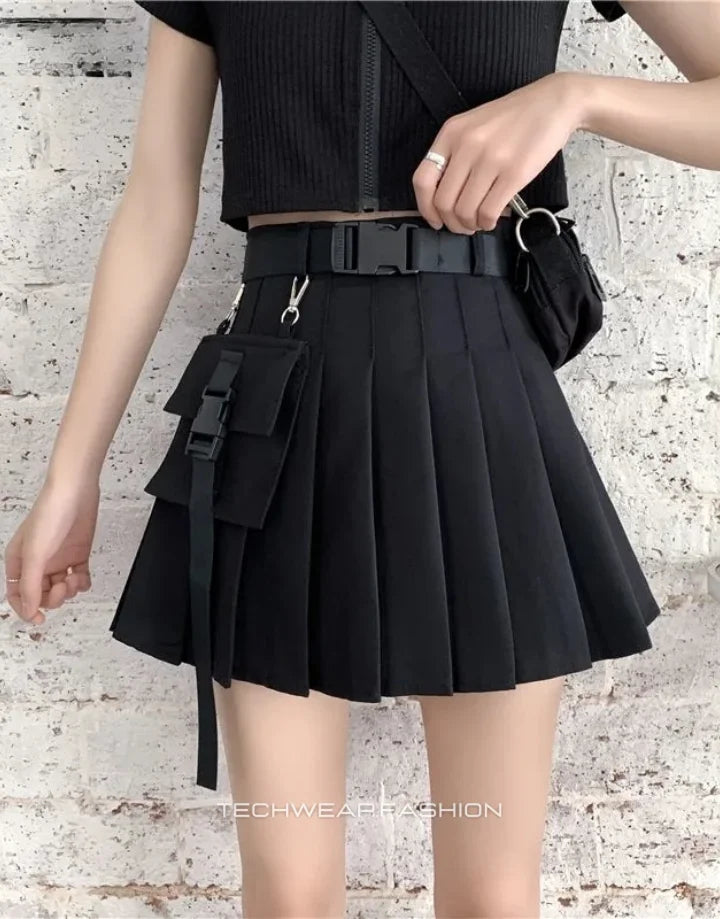 Techwear Black Cargo Mini Skirt