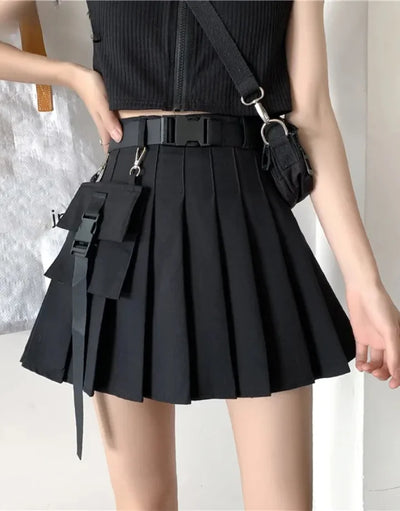 Techwear Black Cargo Mini Skirt