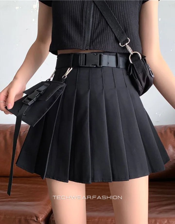 Techwear Black Cargo Mini Skirt