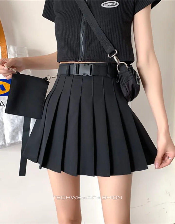 Techwear Black Cargo Mini Skirt