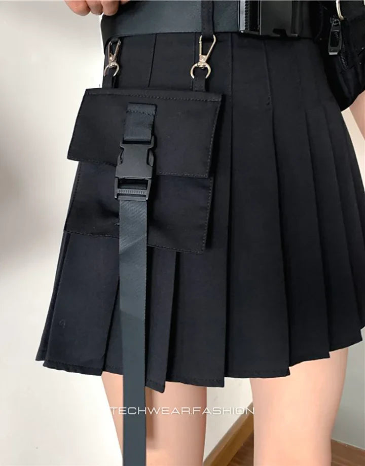 Techwear Black Cargo Mini Skirt