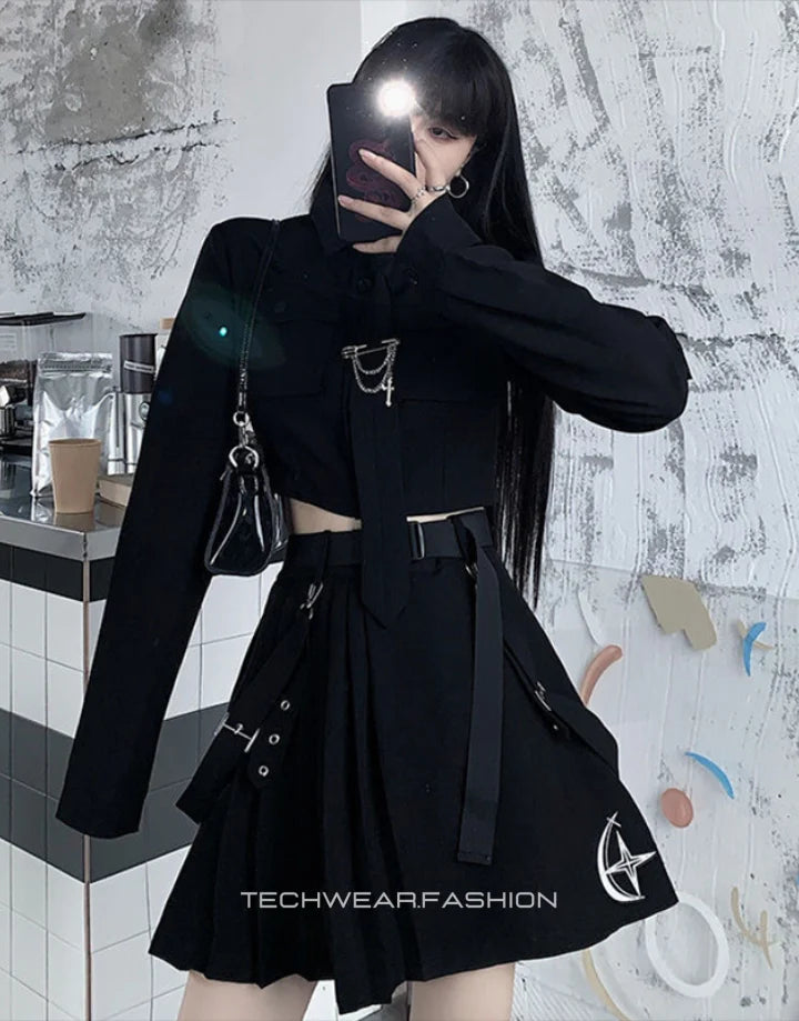 Techwear Black Goth Skirt