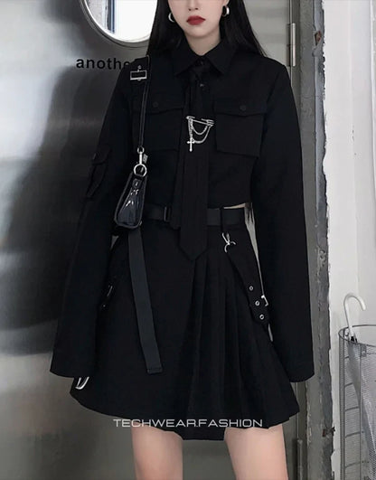 Techwear Black Goth Skirt