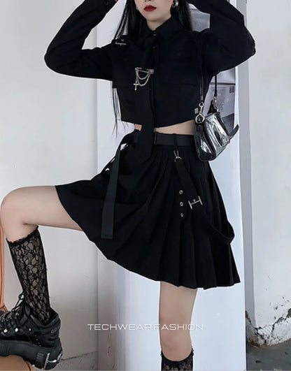 Techwear Black Goth Skirt