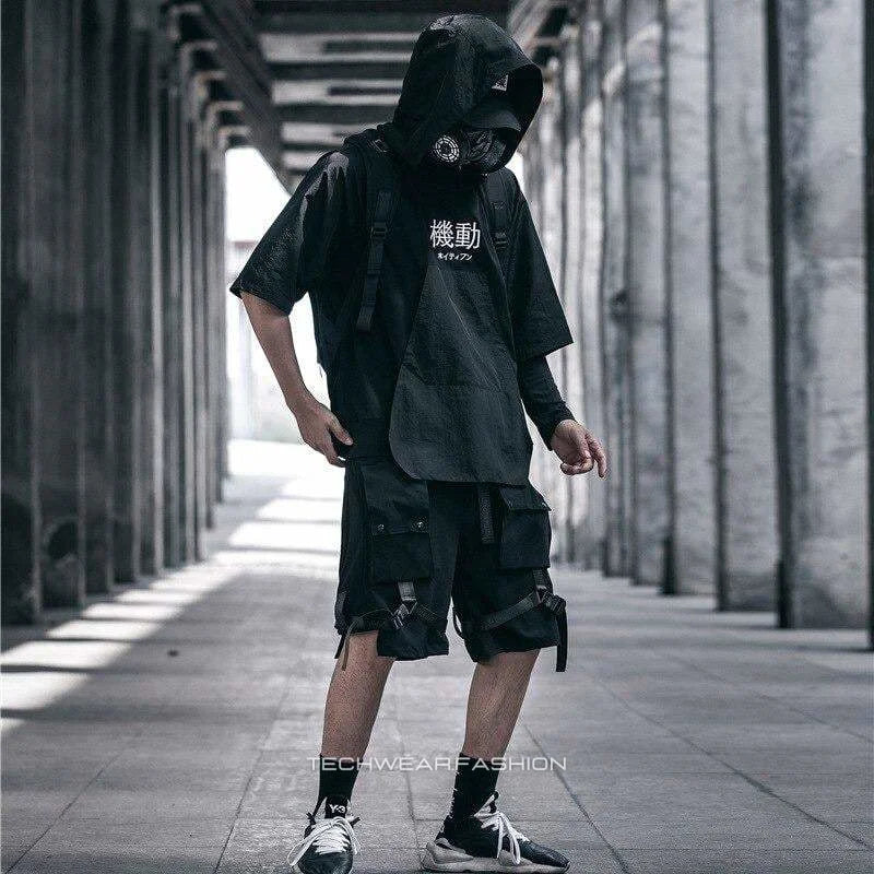 Techwear Black Hooded T-Shirt