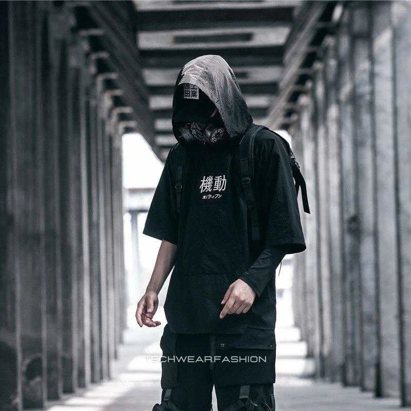 Techwear Black Hooded T-Shirt