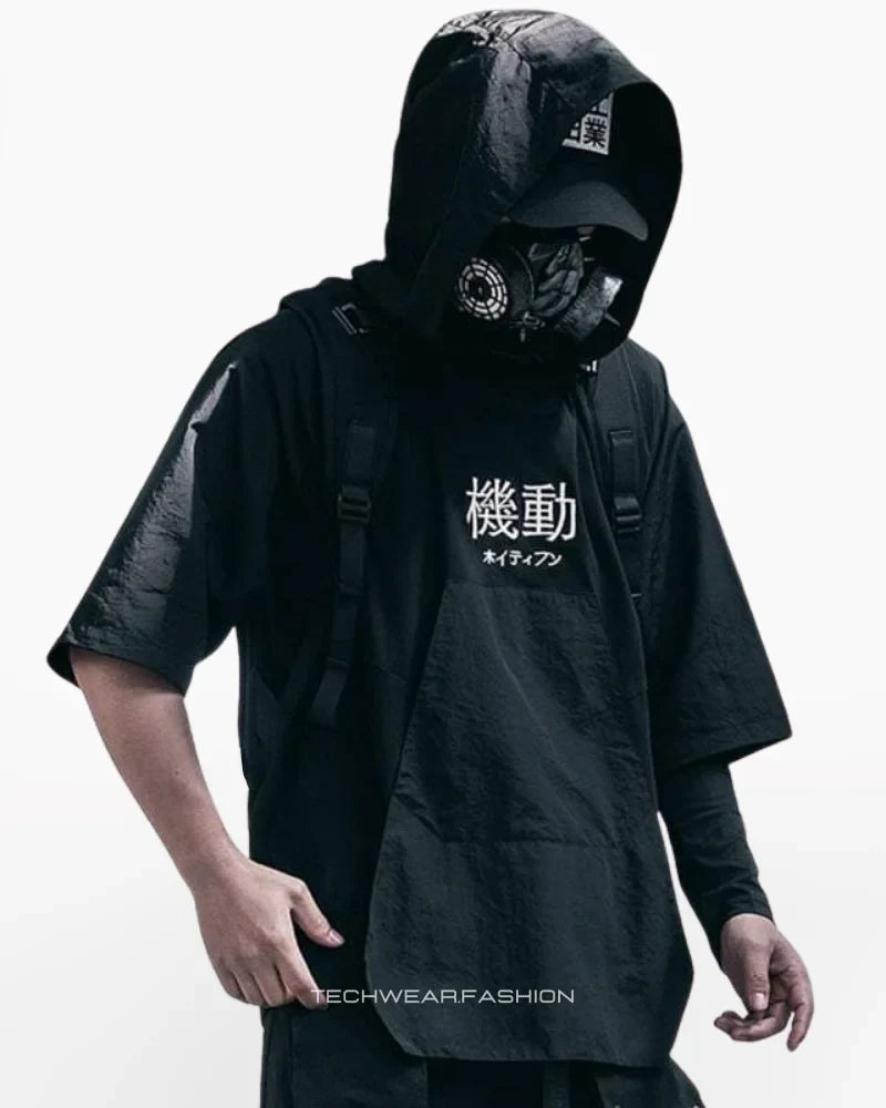 Techwear Black Hooded T-Shirt