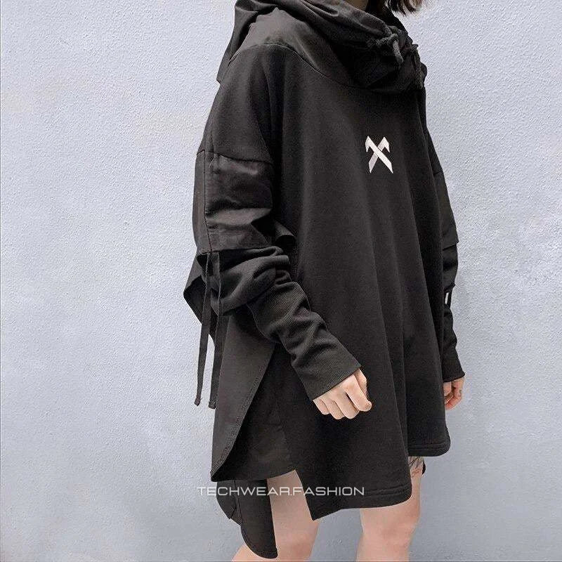 Techwear Black hoodie streetwear