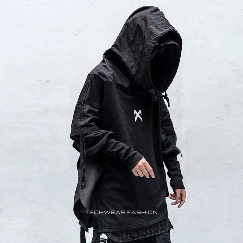 Techwear Black hoodie streetwear