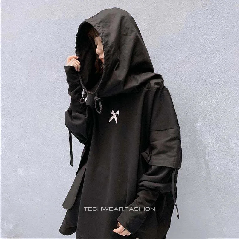 Techwear Black hoodie streetwear