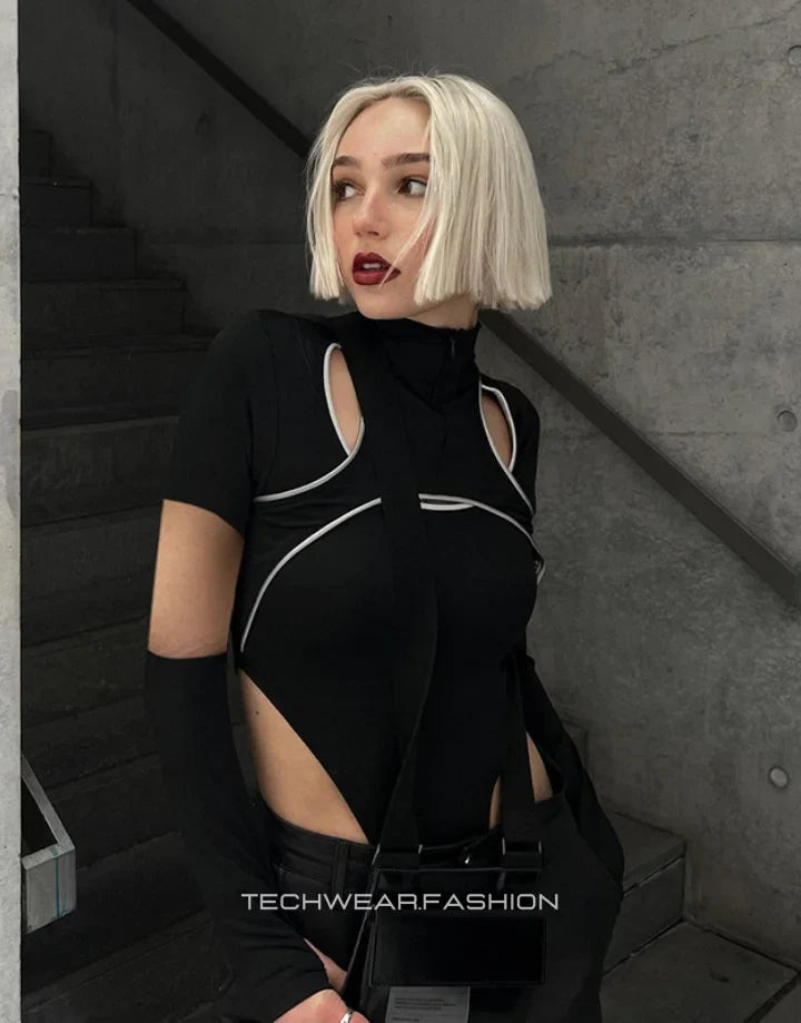 Techwear Black Turtle Neck Bodysuit