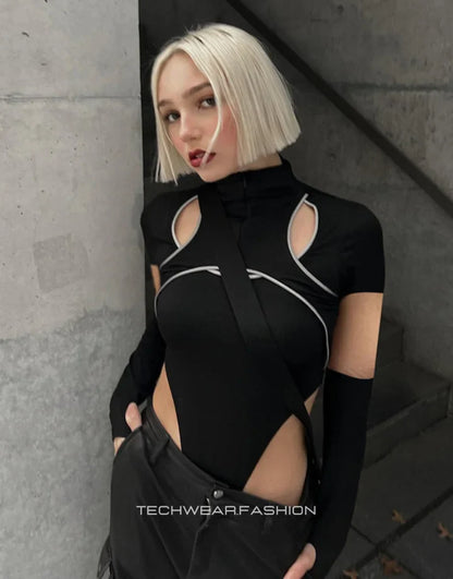 Techwear Black Turtle Neck Bodysuit