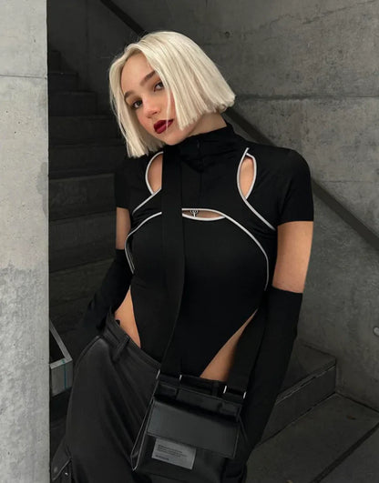 Techwear Black Turtle Neck Bodysuit