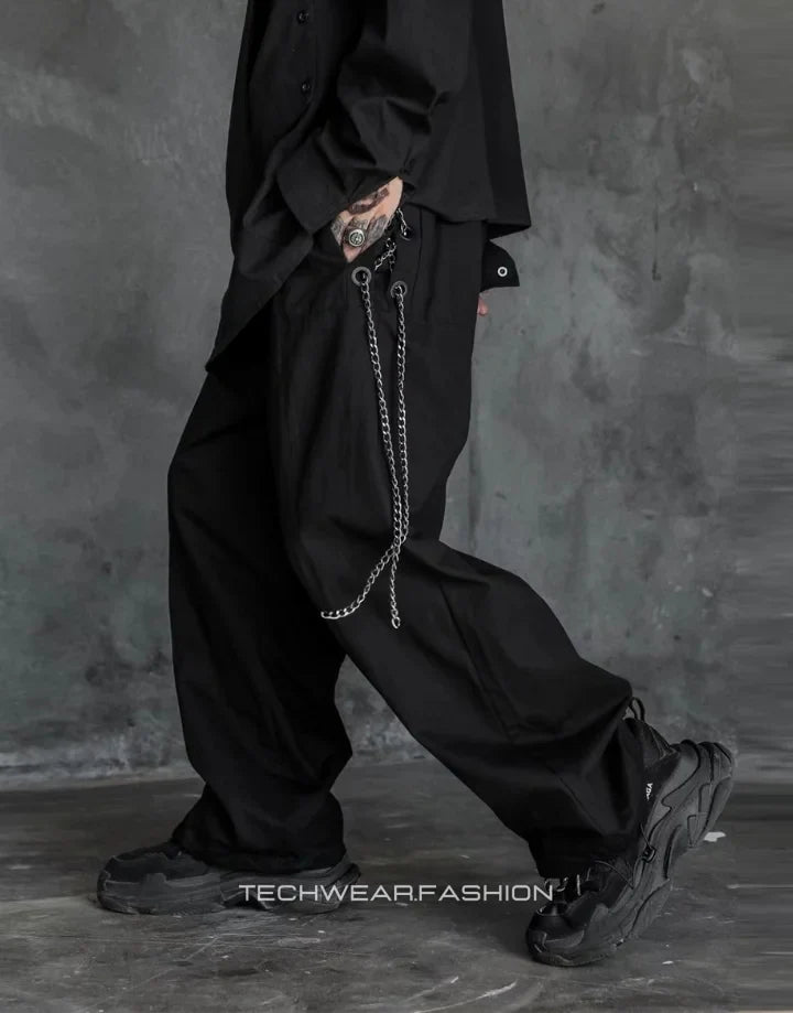 Techwear Black Wide Leg Cargo Pants