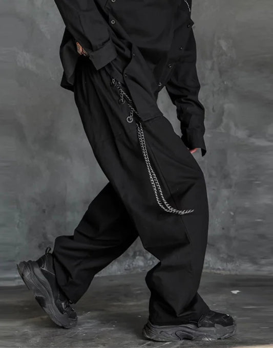 Techwear Black Wide Leg Cargo Pants