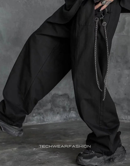 Techwear Black Wide Leg Cargo Pants