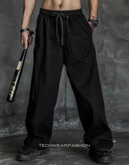 Techwear Black Wide Leg Cargo Pants