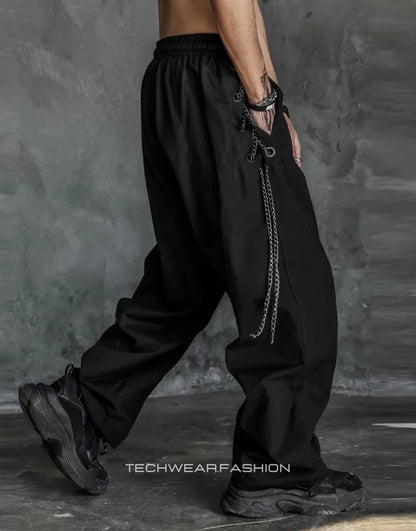 Techwear Black Wide Leg Cargo Pants