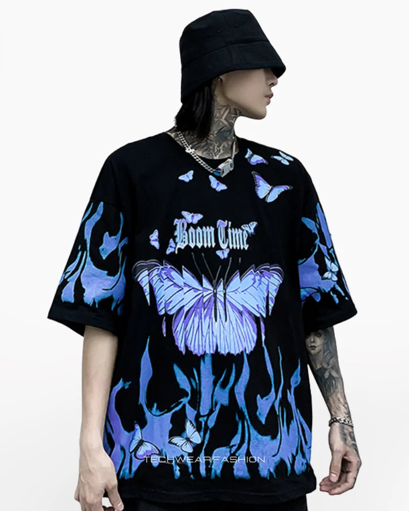 Techwear Blue Butterfly Shirt