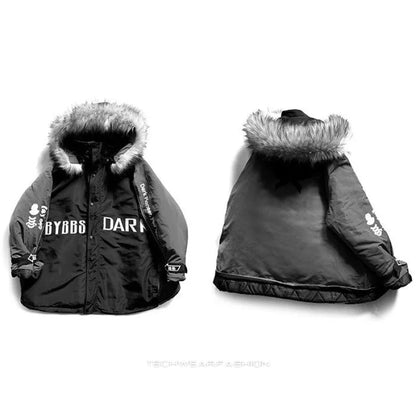 Techwear Cargo Jacket with Fur Hood