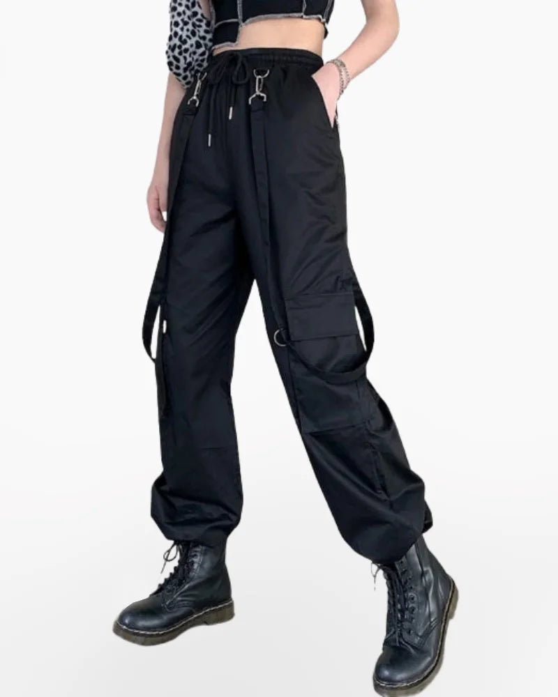 Techwear cargo pants with straps women