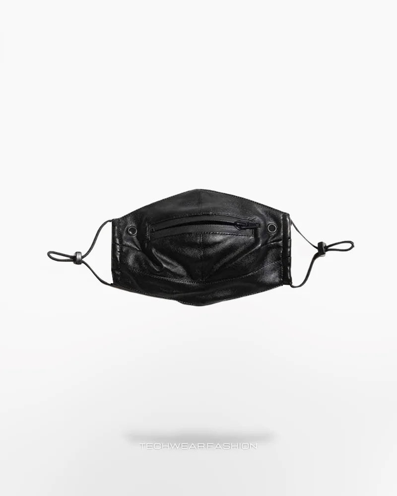 Techwear Leather Mask with Zipper Mouth