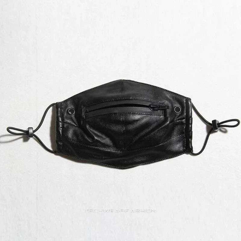 Techwear Leather Mask with Zipper Mouth