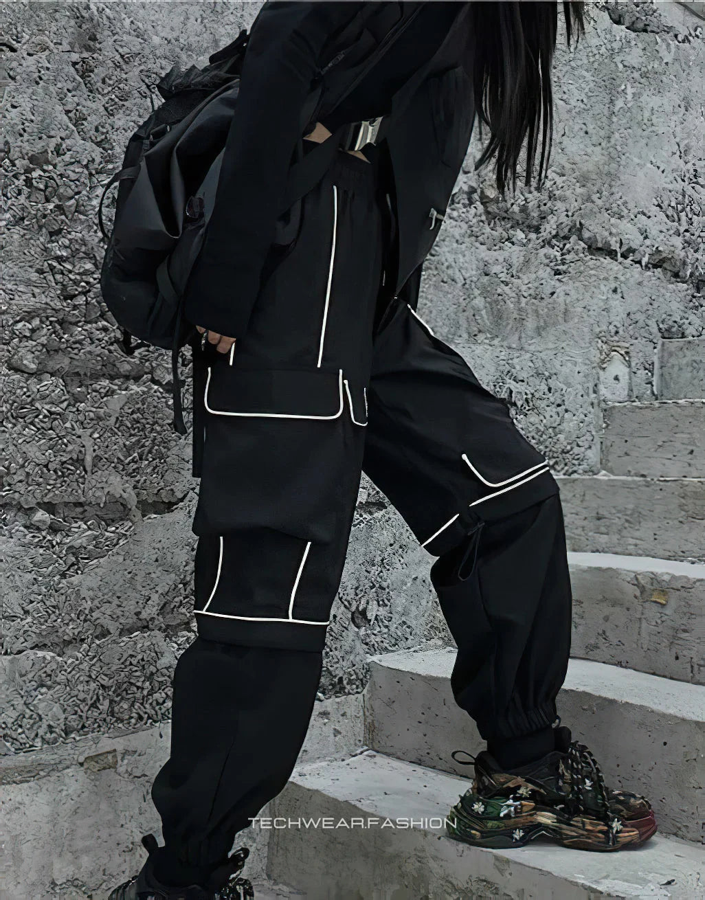 Techwear reflective cargo pants for women