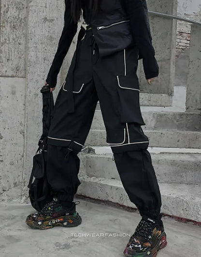 Techwear reflective cargo pants for women