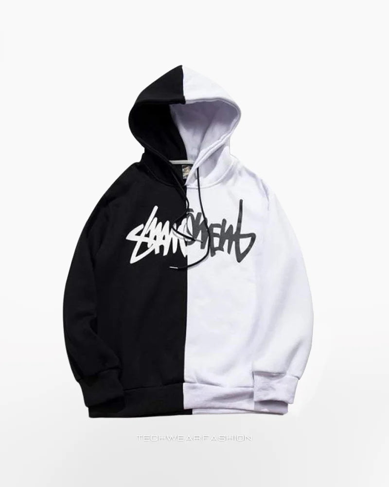 Techwear Split Black and White Hoodie