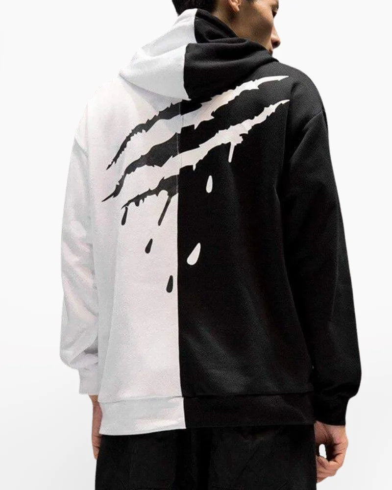 Techwear Split Black and White Hoodie