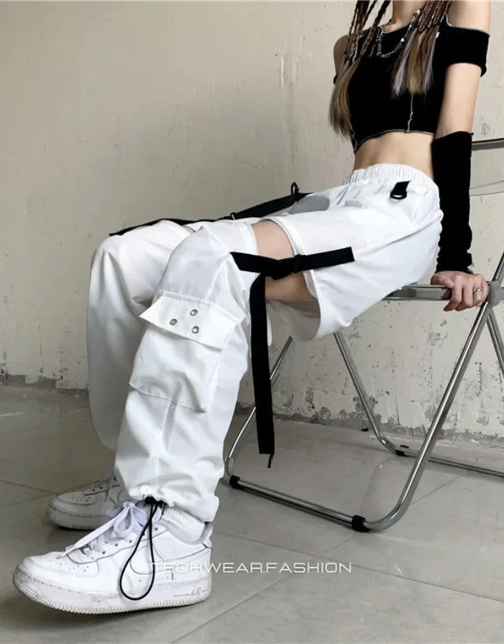 Techwear Womens White Cargo Pants